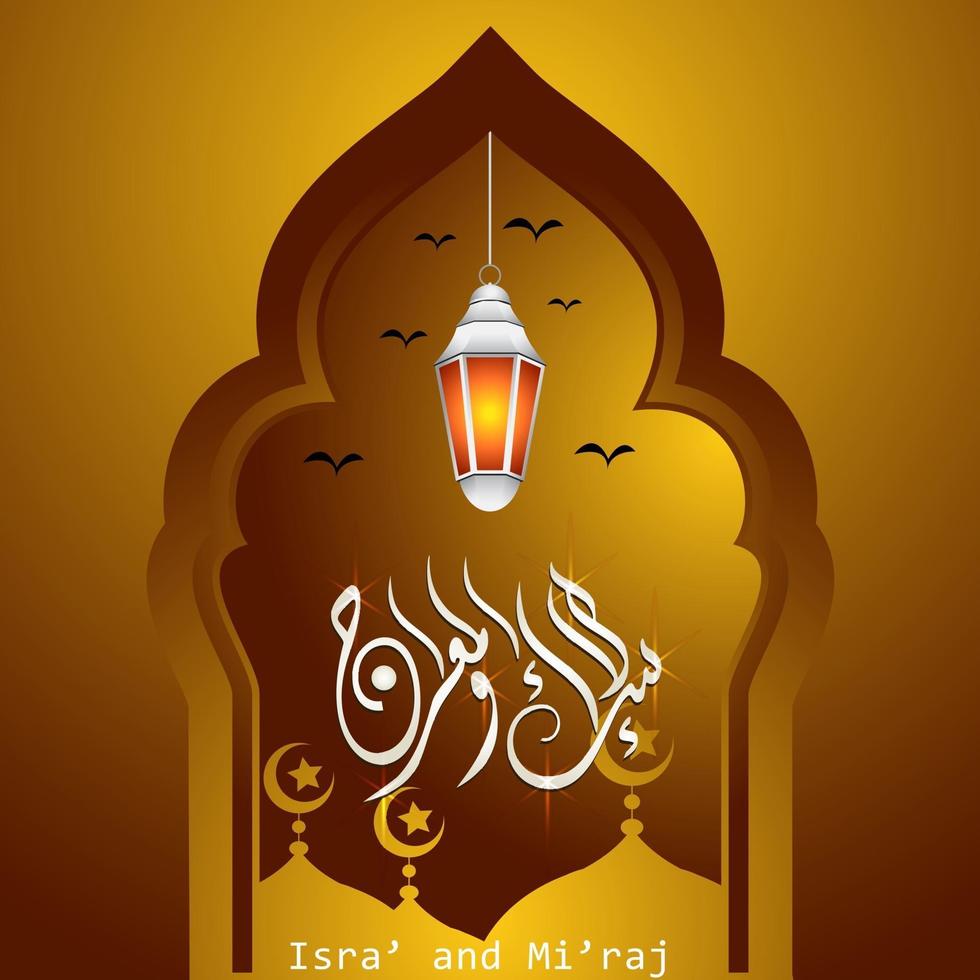 illustratie van isra en miraj de nacht van de profeet mohammed met een gouden kleur met een combinatie van ronde ornamenten traditionele wenskaart vector