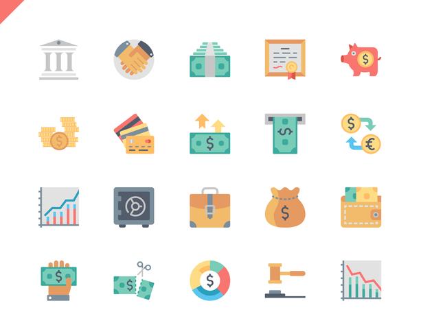 Simple Set Finance Flat Icons voor website en mobiele apps. 48x48 Pixel Perfect. Vector illustratie.