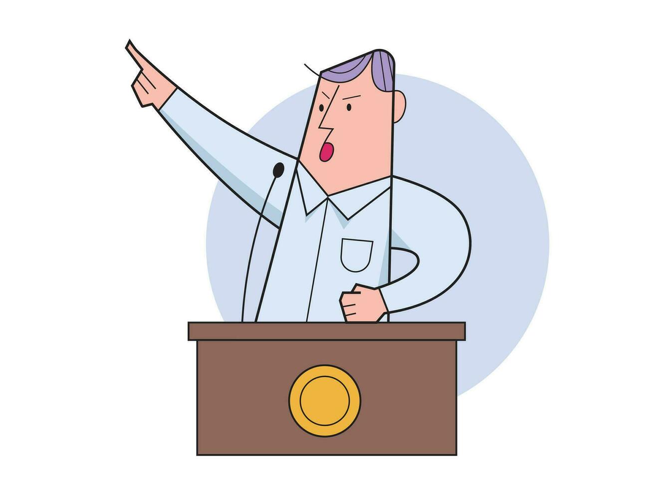 politicus sprekend achter de podium, openbaar spreker karakter vector illustratie