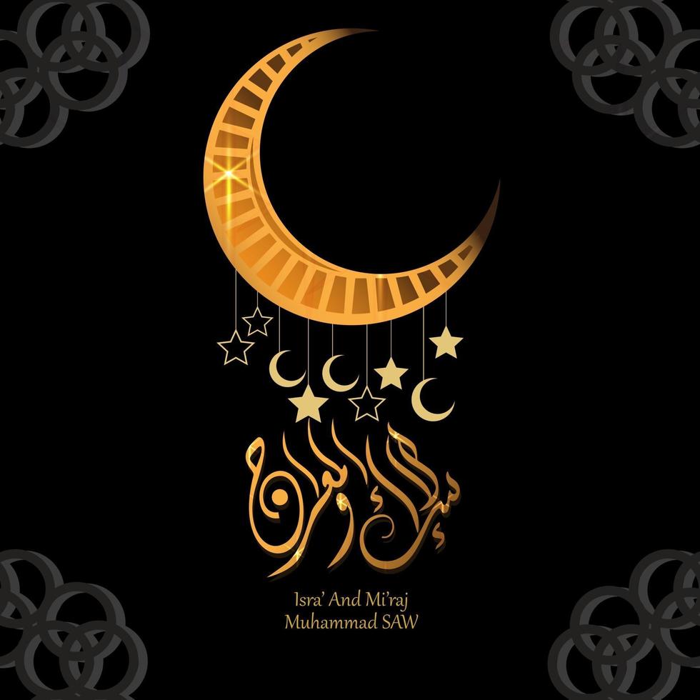 illustratie van isra en miraj de nacht van de profeet mohammed met een gouden kleur met een combinatie van ronde ornamenten traditionele wenskaart vector