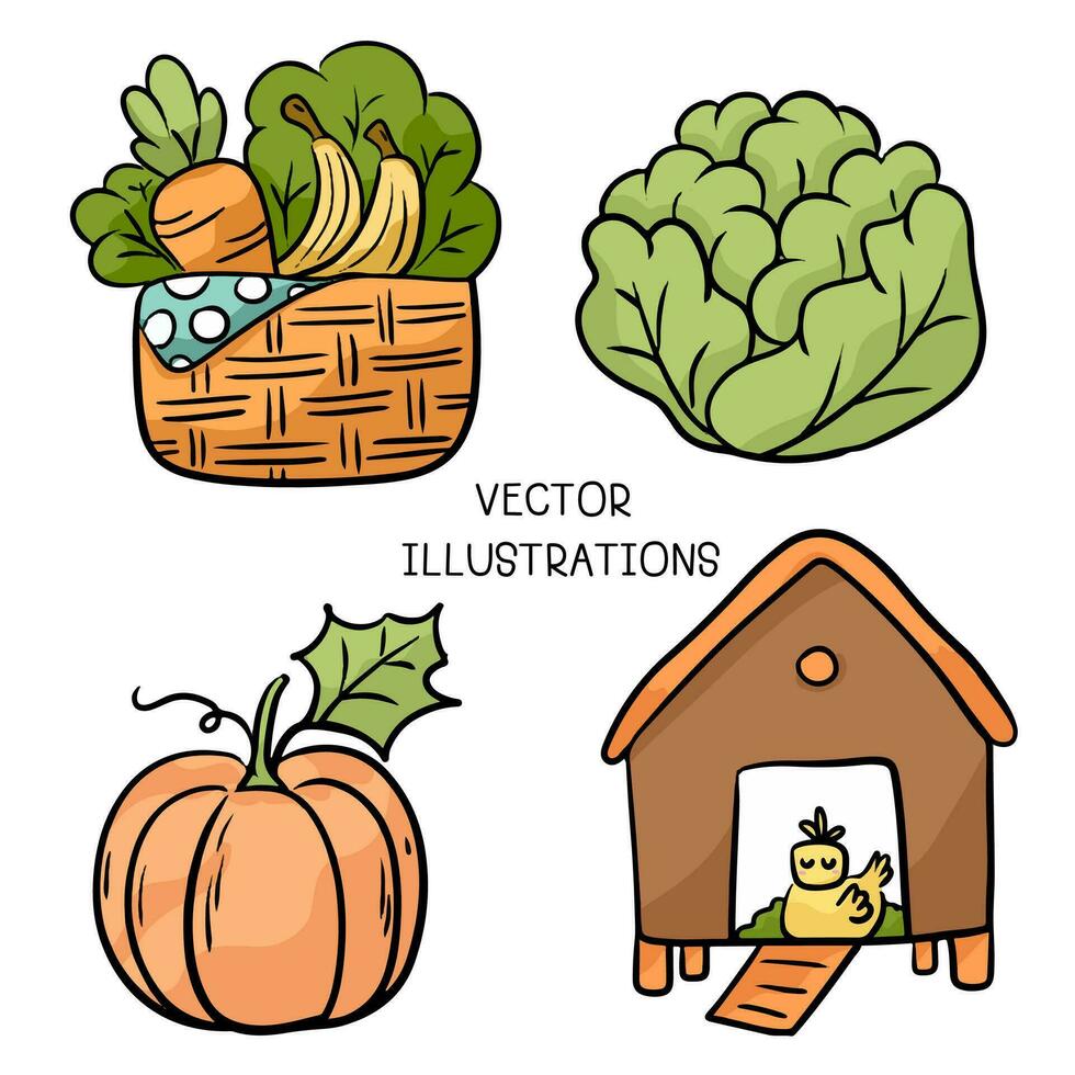 verzameling van waterverf illustratie reeks van boerderij dieren vector