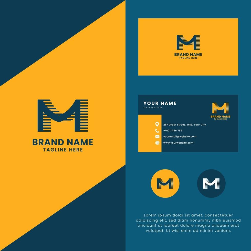 3D-lijnen schaduw letter m-logo met sjabloon voor visitekaartjes vector