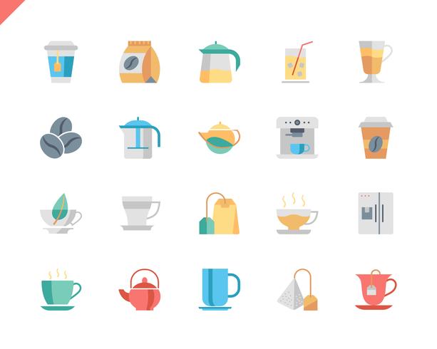 Simple Set Koffie en thee plat pictogrammen voor website en mobiele apps. 48x48 Pixel Perfect. Vector illustratie.
