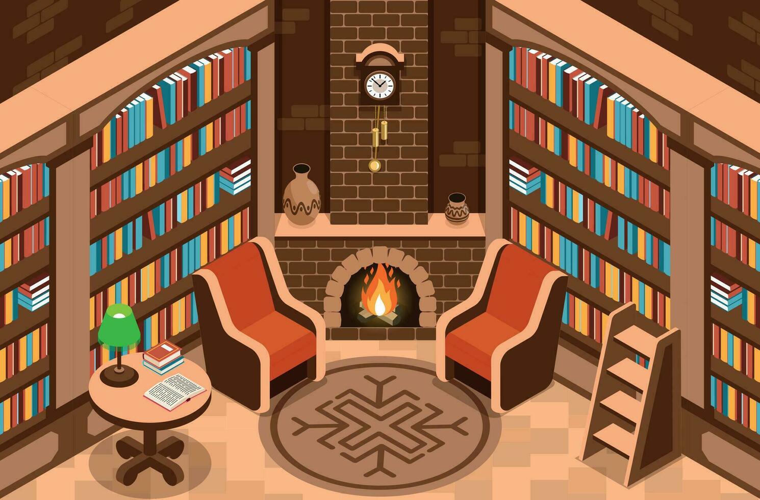 isometrische bibliotheek interieur vector