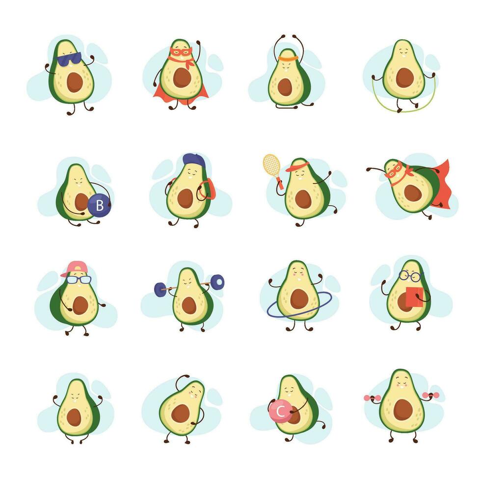 avocado tekenfilm icoon reeks vector