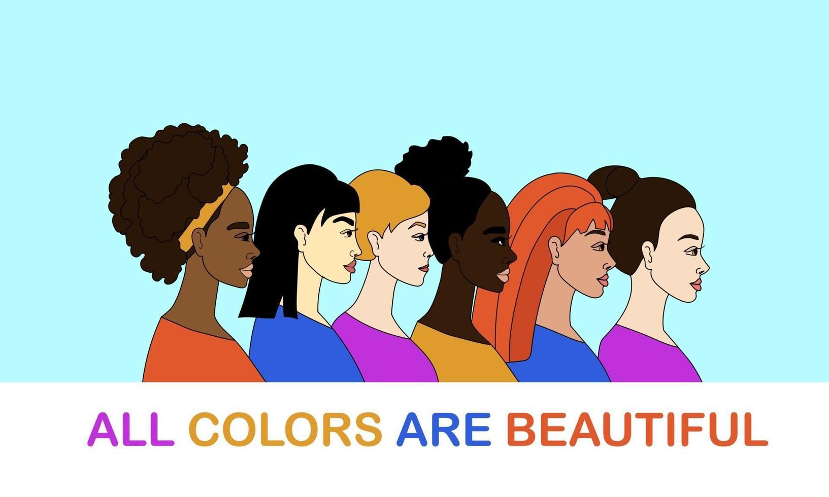 geen racisme concept vrouwen van verschillende nationaliteiten vectorillustratie vector