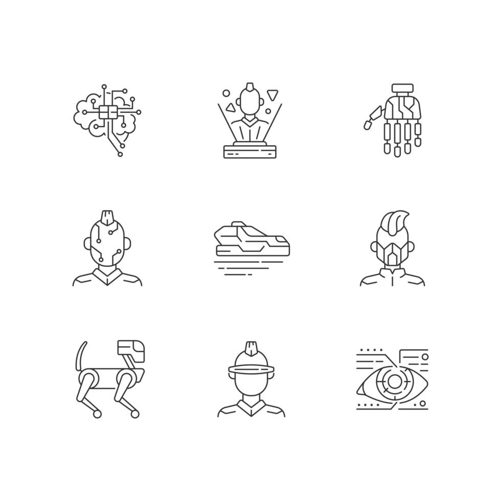 cyberpunk attributen lineaire iconen set vector