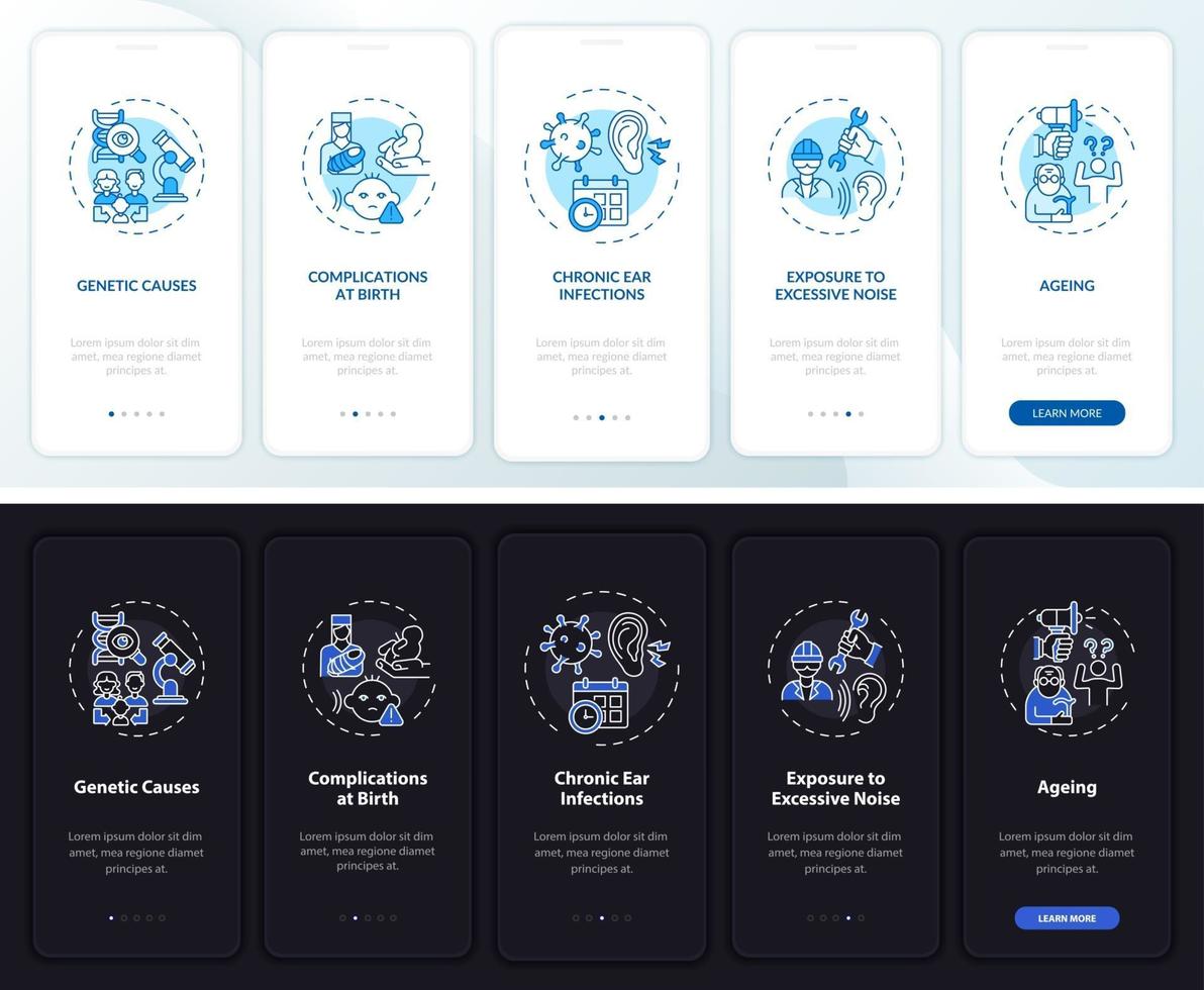 doofheid functies onboarding mobiele app paginascherm met concepten vector