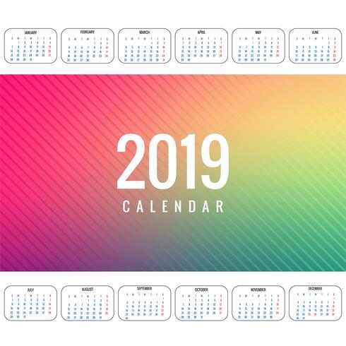 Elegante kalender kleurrijke 2019 sjabloonontwerp vector