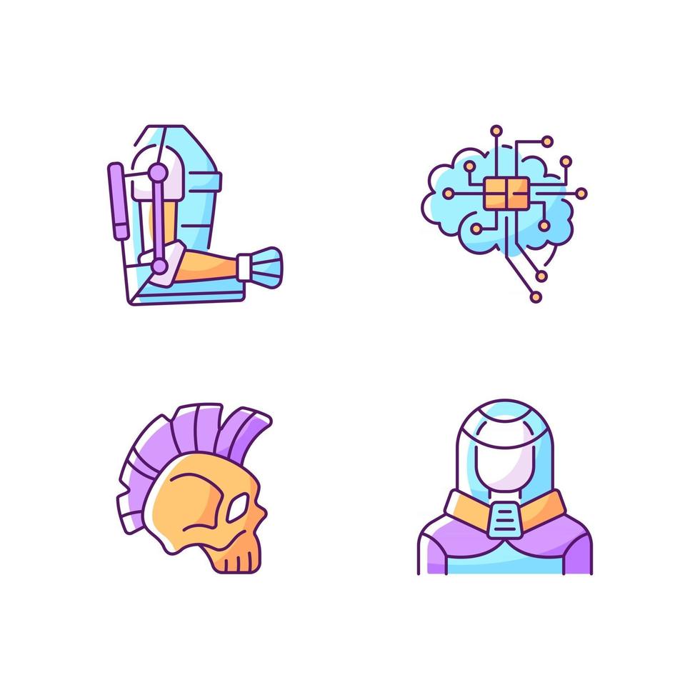 cyberpunk augmentaties rgb kleur iconen set vector