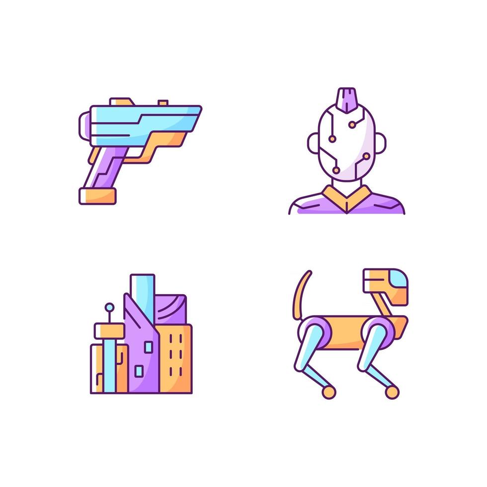 cyberpunk items rgb kleur iconen set vector