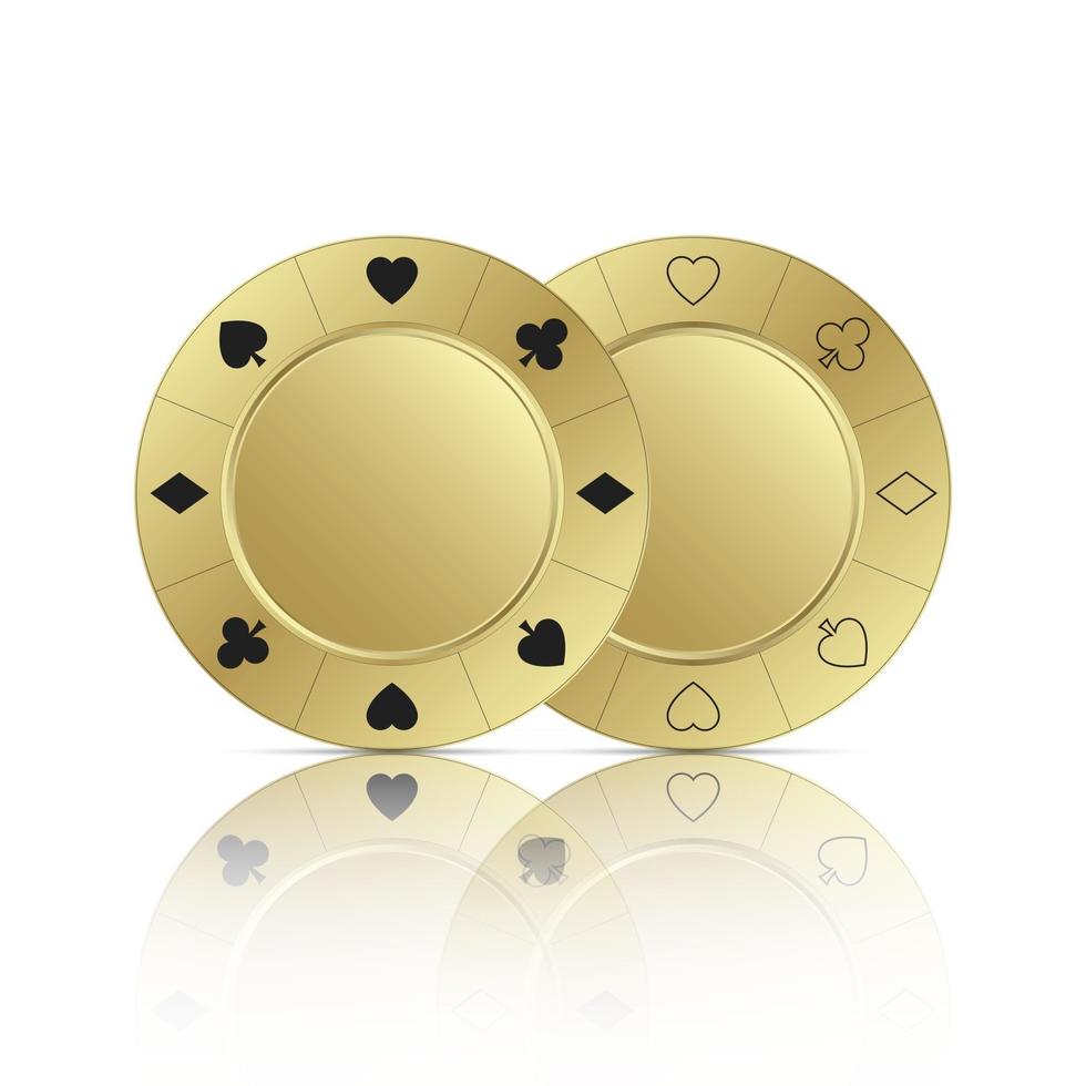 twee gouden casinofiches met reflectie geïsoleerd op een witte achtergrond vectorillustratie vector