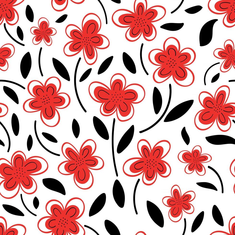 naadloze patroon van rode kamille bloemen op een wit background.spring patroon. platte vectorillustratie vector