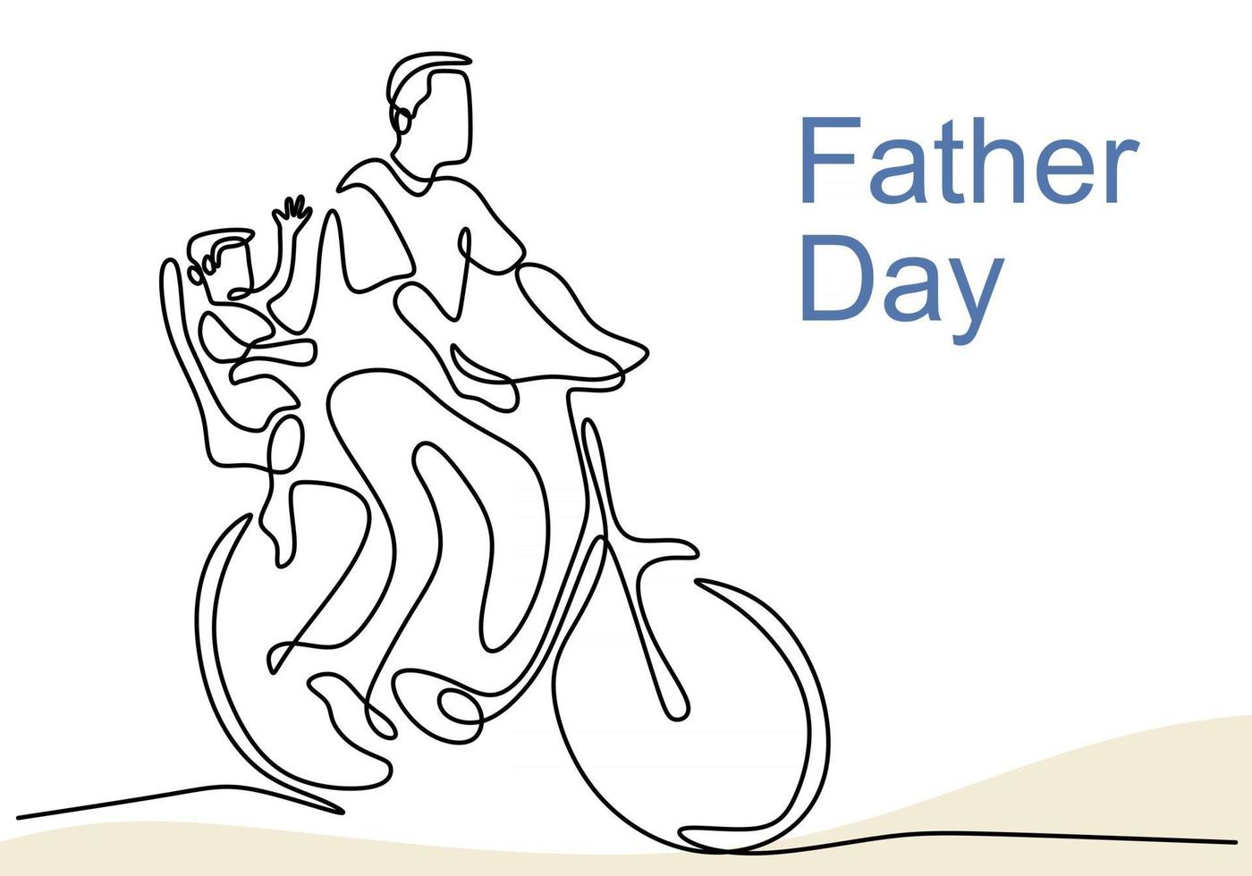 één doorlopende enkele getekende één lijn van vader met een kind op een fiets vector