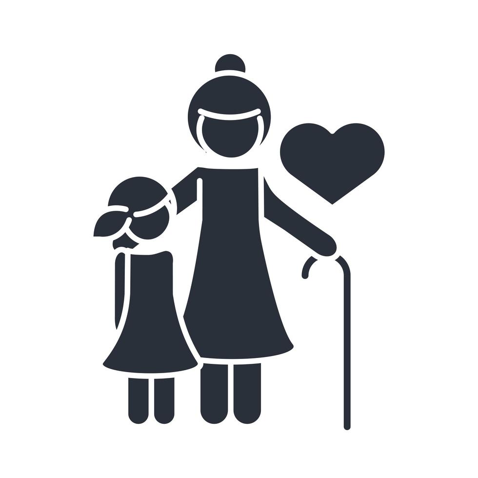 oma en kleindochter knuffelen karakters familiedag icoon in silhouetstijl vector