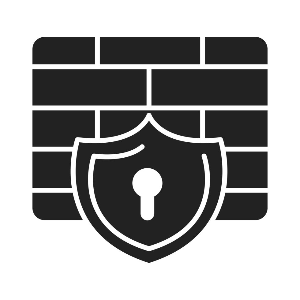 cyberbeveiliging en informatie of netwerkbescherming firewall schild silhouet stijlicoon vector