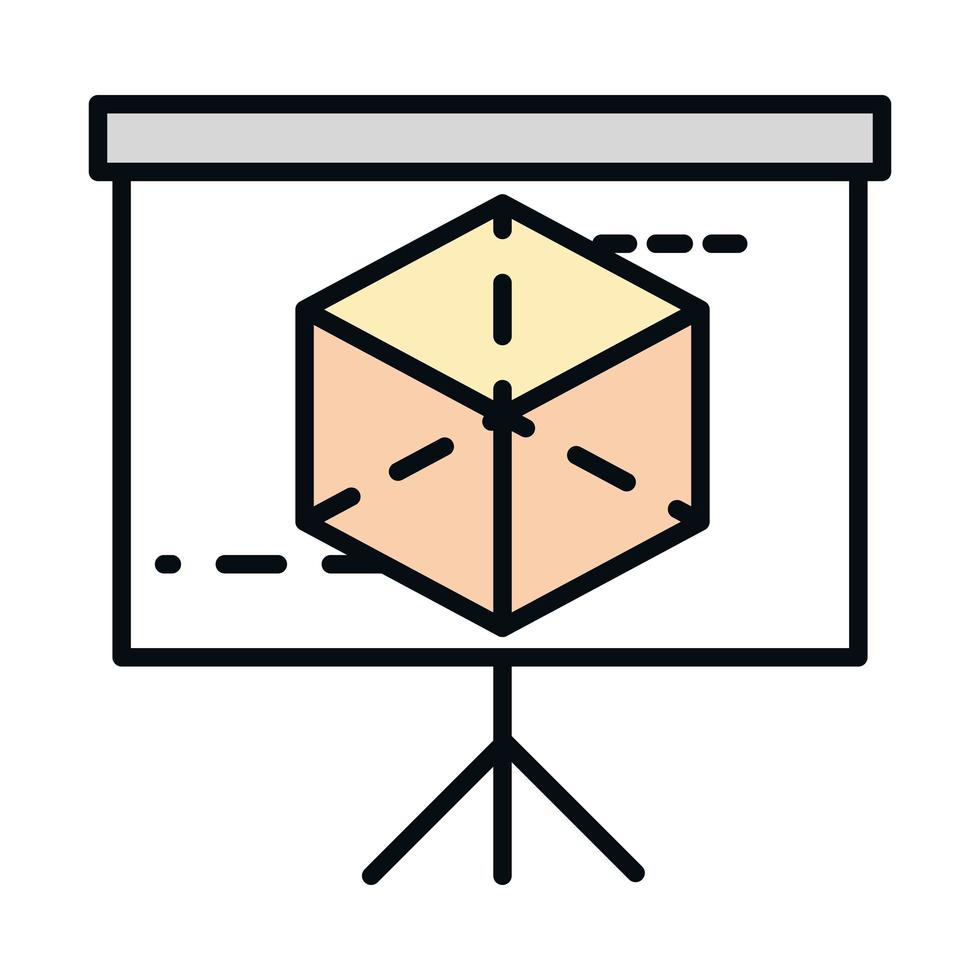 wiskunde onderwijs school wetenschap presentatiebord kubus figuur lijn en vul stijlicoon vector