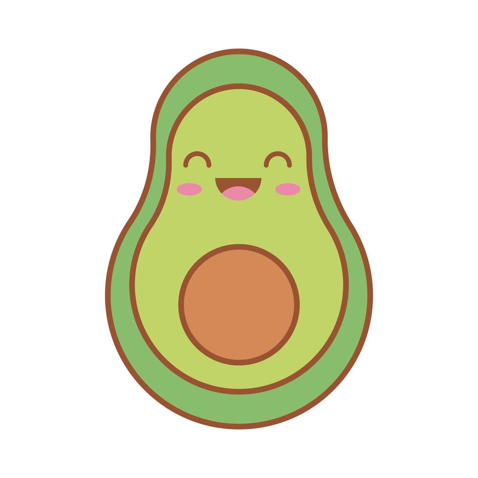 verse avocado kawaii lijn en vulstijl vector