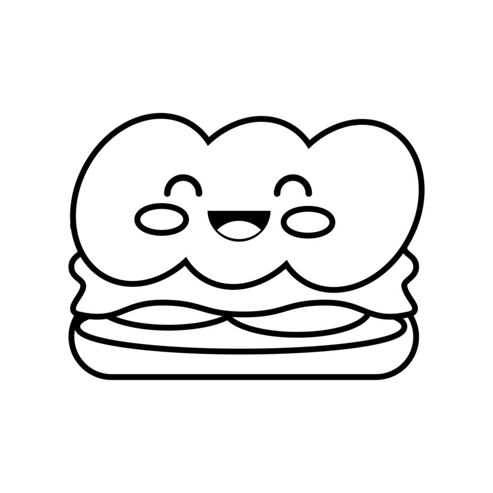 sandwish eten kawaii lijnstijl vector