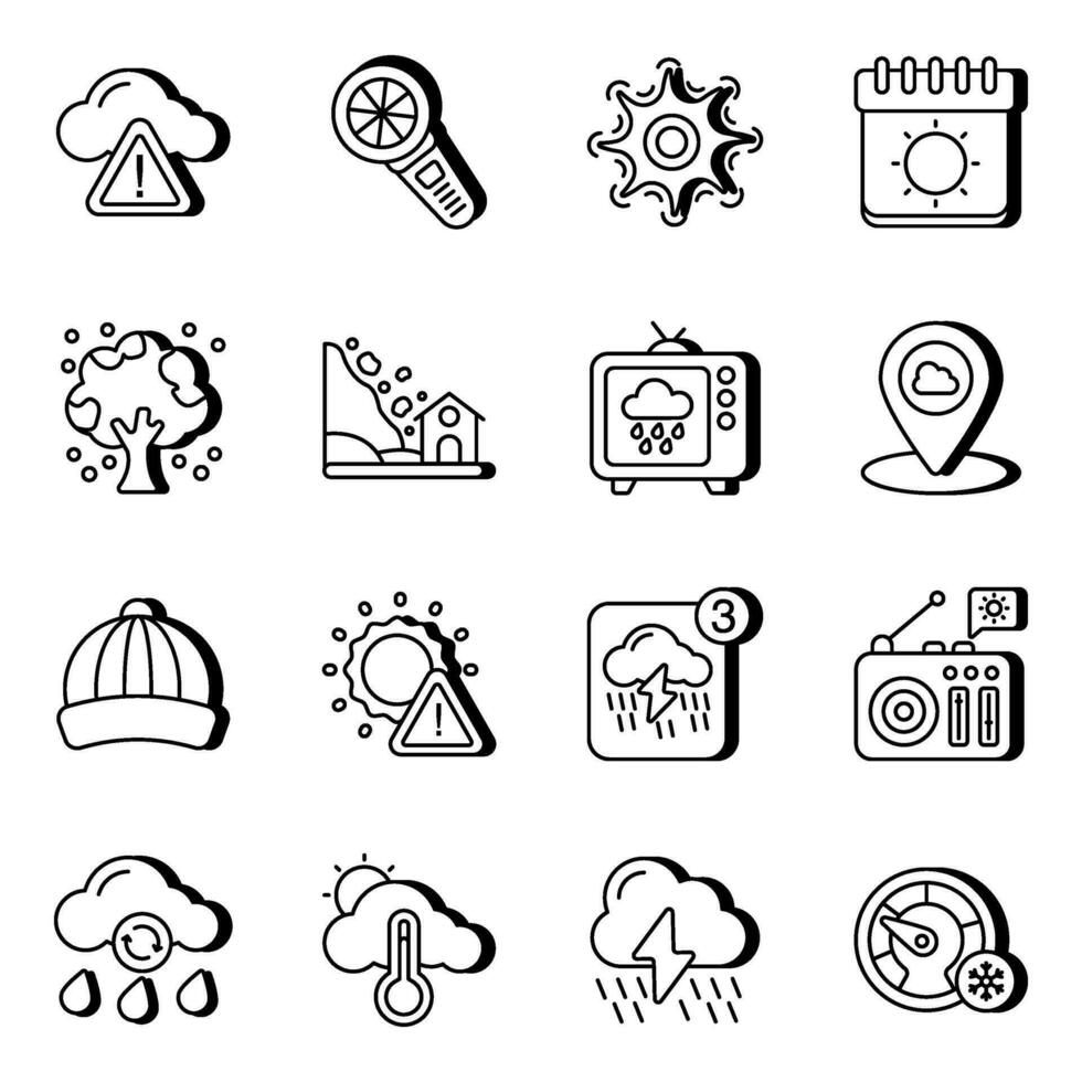 pak van weer en meteorologie lineair pictogrammen vector