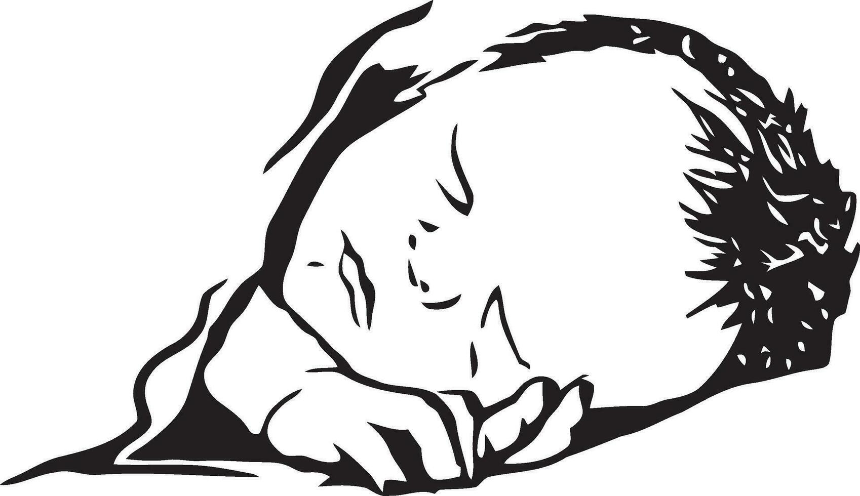 een zwart en wit tekening van een baby slapen vector