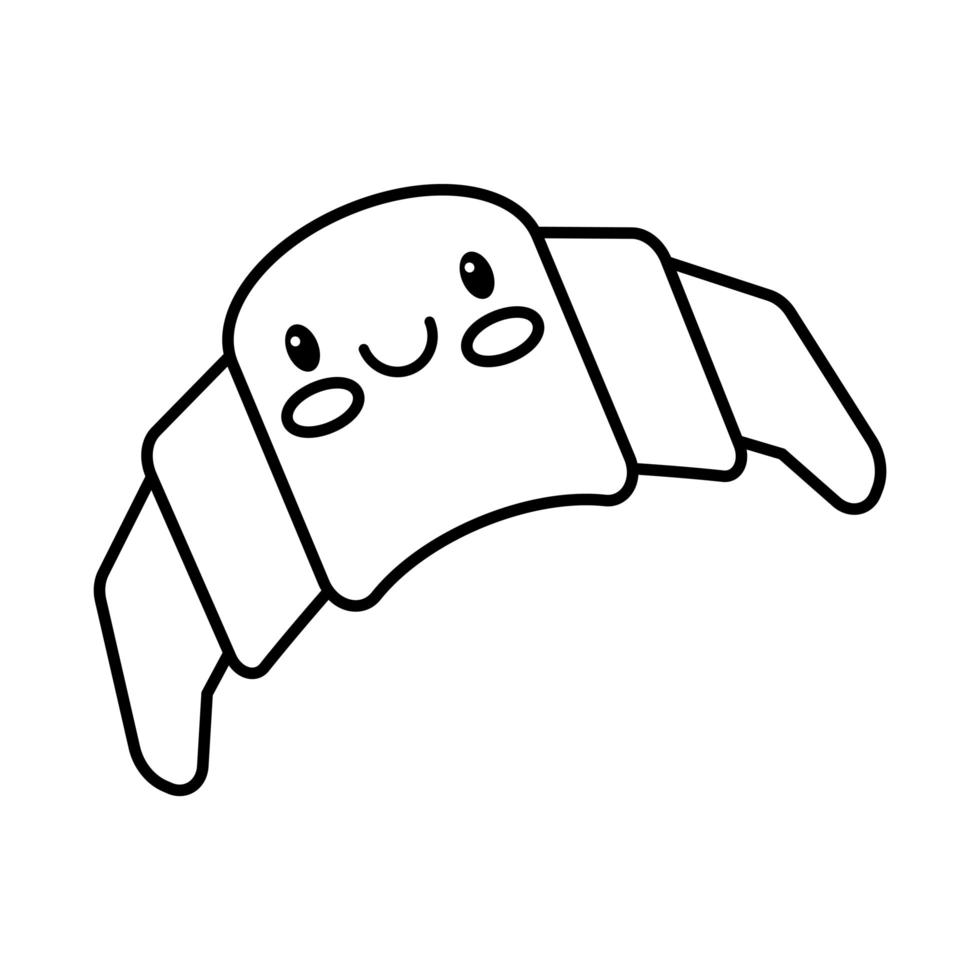 croissant brood gebak bakkerij kawaii lijnstijl vector