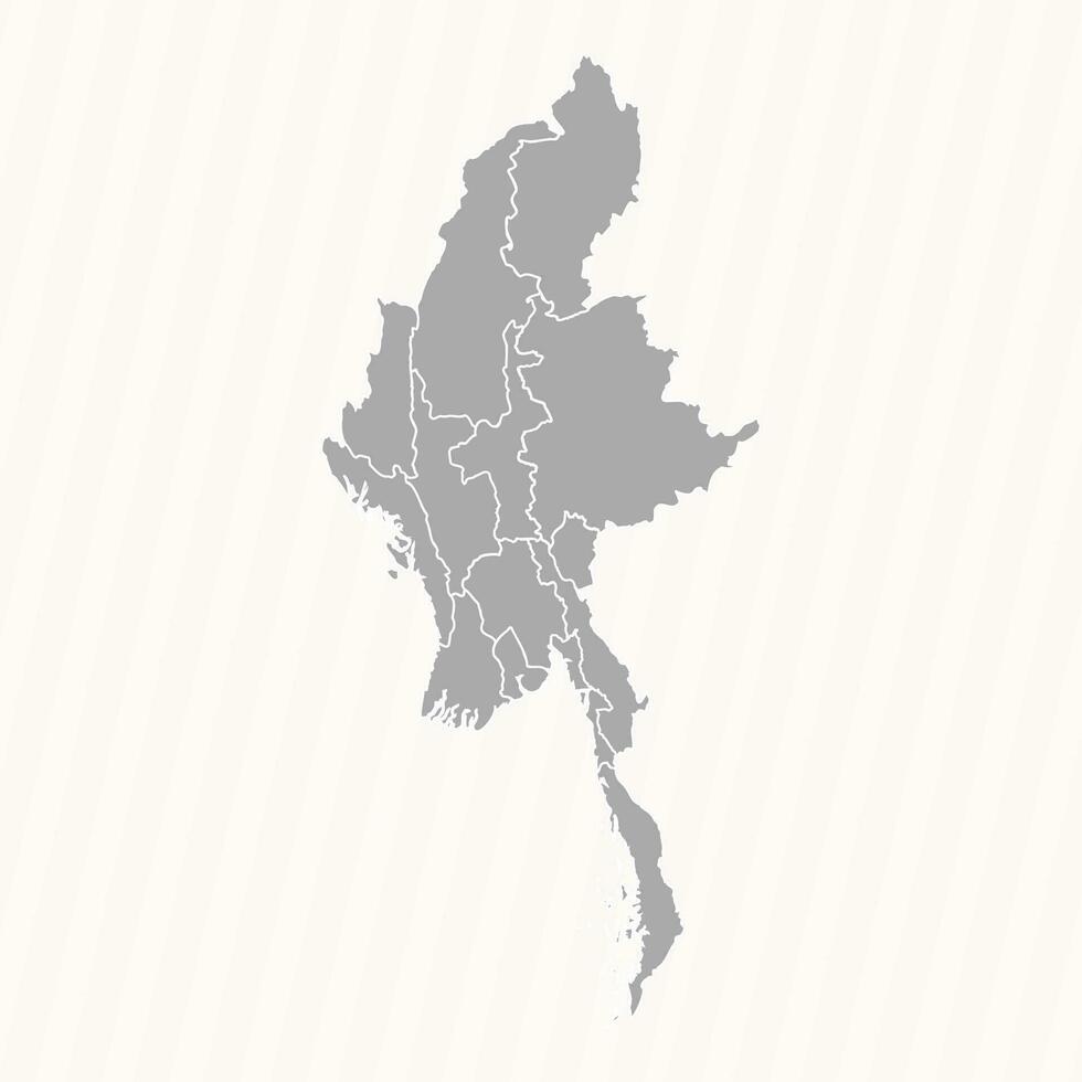 gedetailleerd kaart van Myanmar met staten en steden vector
