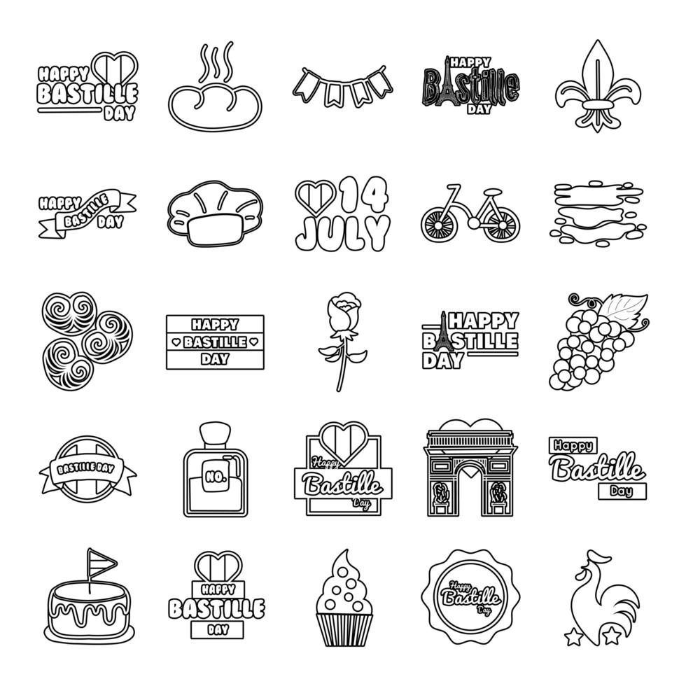 bundel van iconen van de Bastille-dag vector