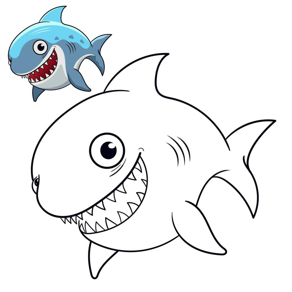 schattig baby haai kleur bladzijde. zwart en wit tekenfilm illustratie voor gemakkelijk ontwerp of kleur boeken onderwijs vector