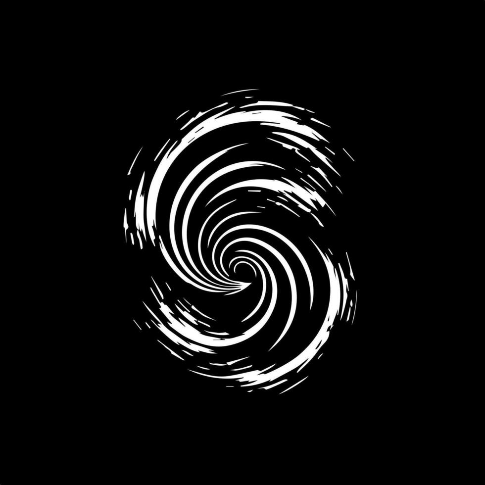minimalistisch logo sjabloon, wit icoon van orkaan silhouet Aan zwart achtergrond, modern logotype concept voor bedrijf identiteit, t-shirts afdrukken, tatoeëren. vector illustratie
