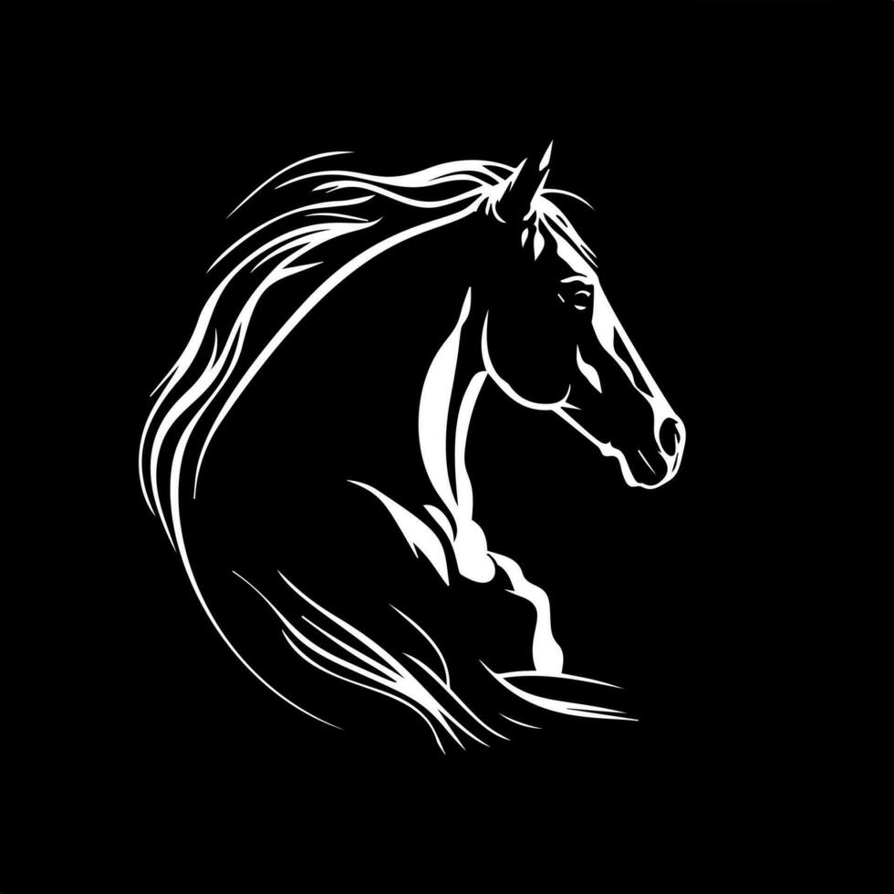 minimalistisch logo sjabloon, wit icoon van paard silhouet Aan zwart achtergrond, modern logotype concept voor bedrijf identiteit, t-shirts afdrukken, tatoeëren. vector illustratie
