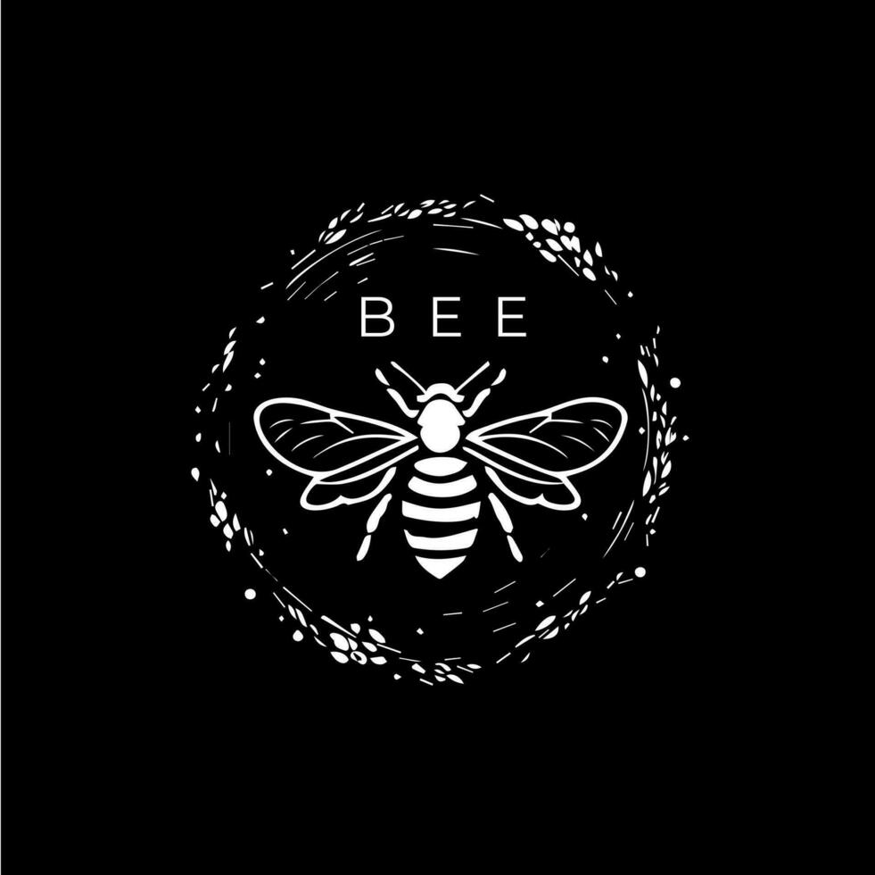 minimalistisch bijenkorf logo sjabloon, wit icoon van bij silhouet Aan zwart achtergrond, hommel modern logotype concept, schetsen, tatoeëren. vector illustratie