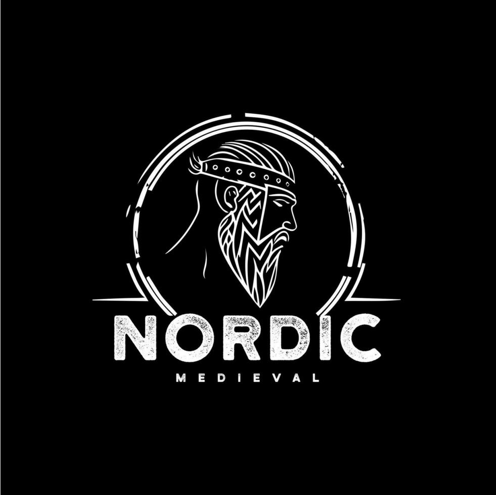 nordic Mens hoofd embleem, viking logo sjabloon, oude krijger teken, middeleeuws ambachtelijk van vakman mascotte. vector illustratie.