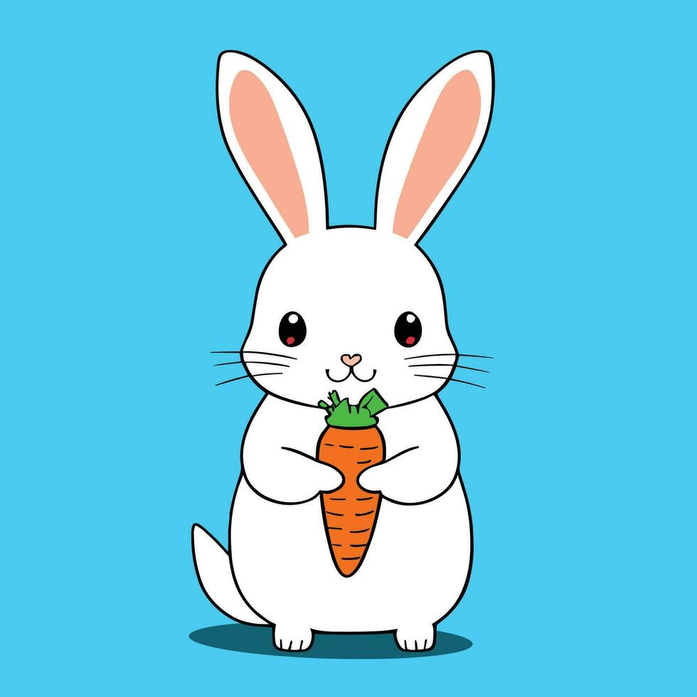 schattig konijn konijn tekenfilm aan het eten wortels vector