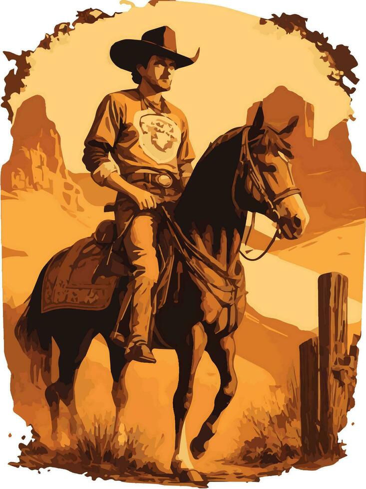 western hand- getrokken wijnoogst rodeo themed grafisch cowboy hoed en vee schedel illustratie wild westen. vector