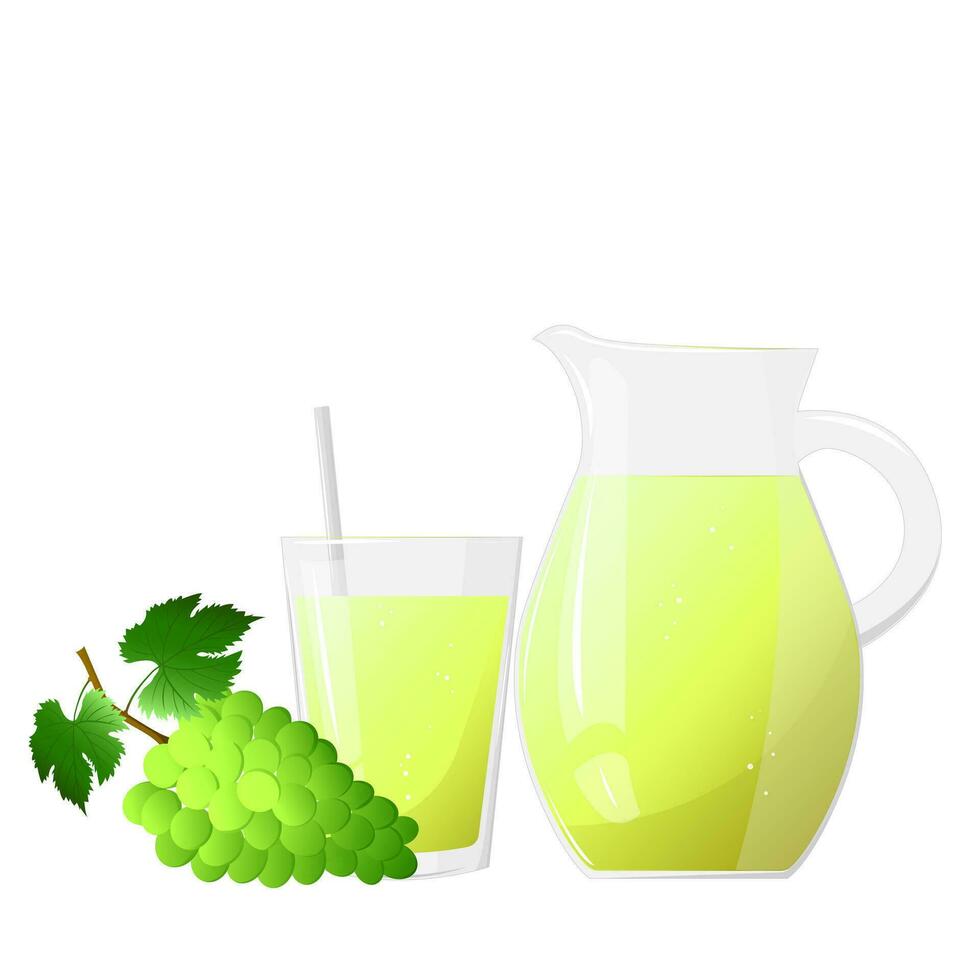 limonade sap kruik, glas en druif. verfrissend drankje. voor ontwerp van vers Product, sap, ingeblikt voedsel, menu voor cafe, poster. vlak vector illustratie ontwerp