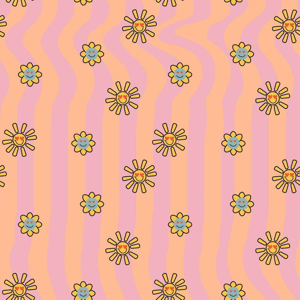 groovy retro naadloos patroon. golvend regenboog achtergrond voor modieus funky afdrukken. trippy psychedelisch kolken zomer achtergrond. vector