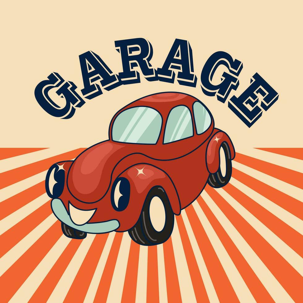 auto onderhoud retro poster ontwerp. wijnoogst garage en auto reparatie vector label. vervoer sjabloon Aan vuil oud papier textuur.