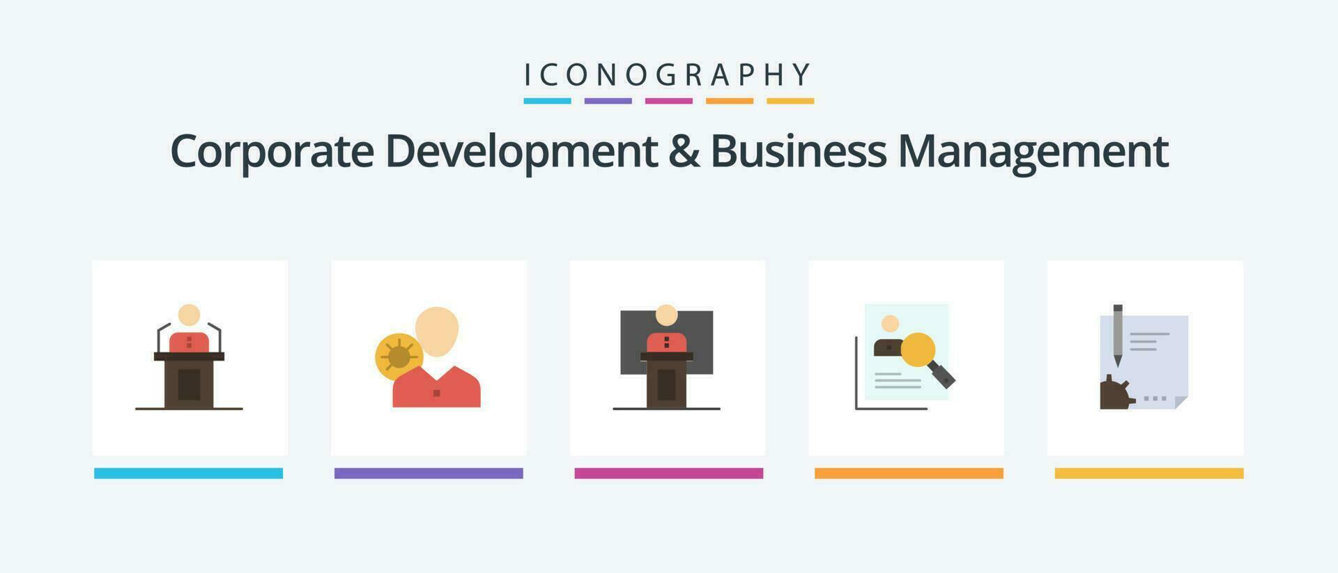 zakelijke ontwikkeling en bedrijf beheer vlak 5 icoon pak inclusief evenement. bedrijf. efficiëntie. toespraak. profiel. creatief pictogrammen ontwerp vector