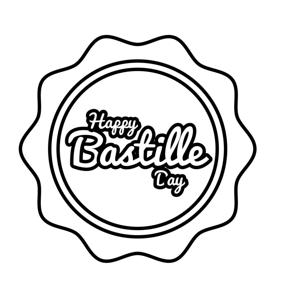 bastille-dagbelettering in zegellijnstijl vector