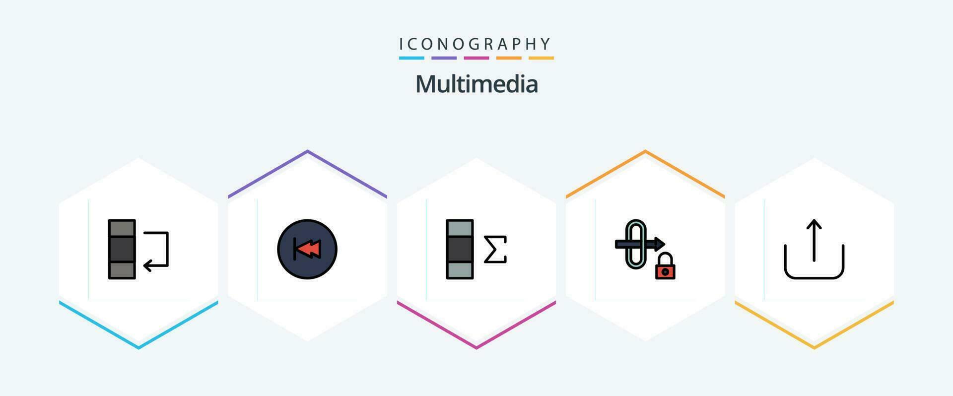 multimedia 25 gevulde lijn icoon pak inclusief . ui. kolom. multimediaal. slot vector