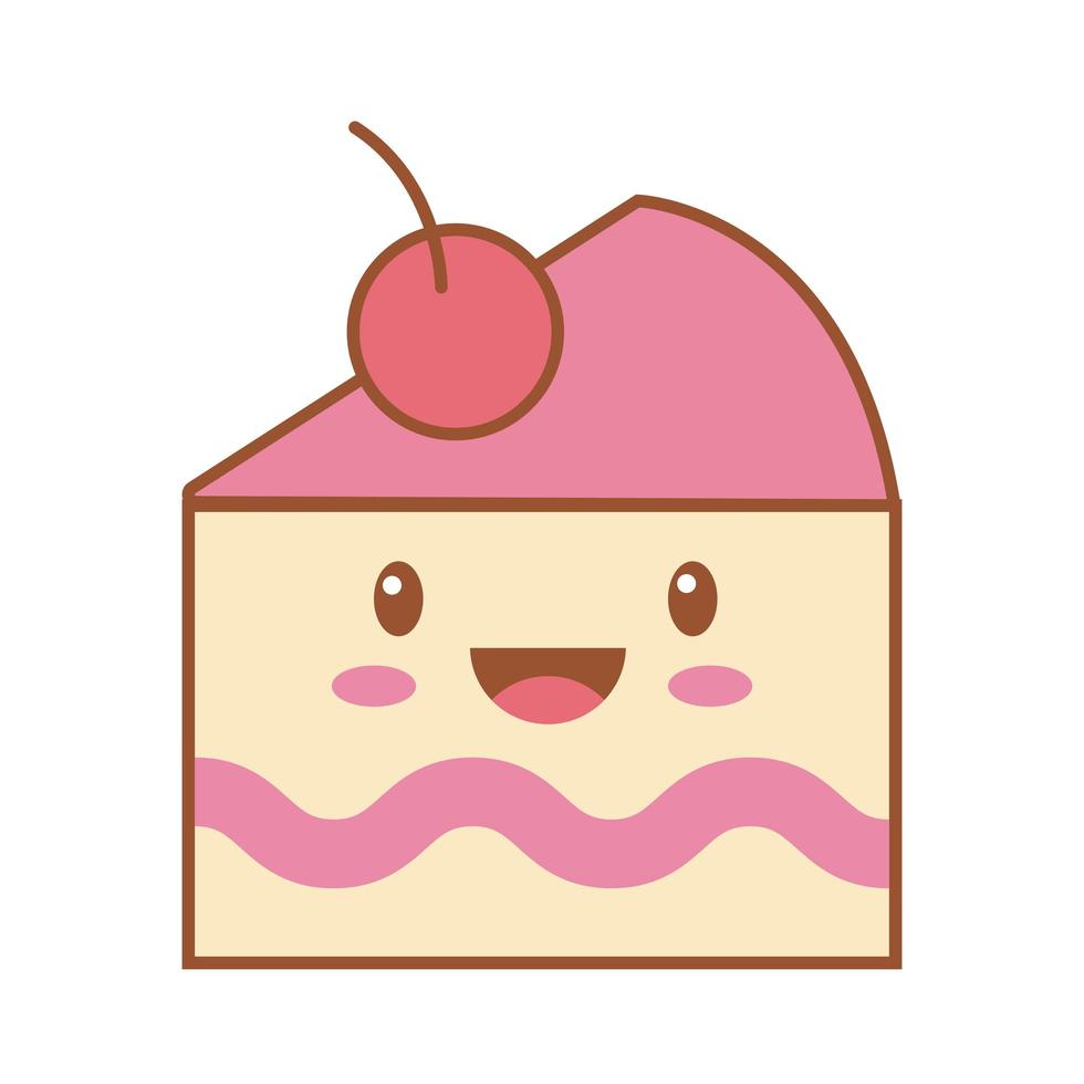 zoete taart verjaardag kawaii lijn en vul stijlicoon vector