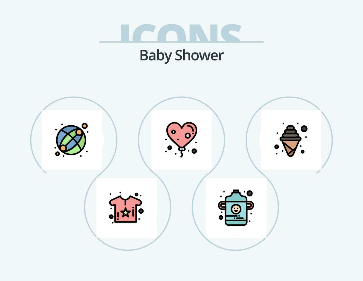 baby douche lijn gevulde icoon pak 5 icoon ontwerp. schattig. baby. douche eend. Geschenk. voedsel vector