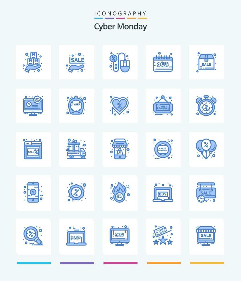 creatief cyber maandag 25 blauw icoon pak zo net zo maandag. cyber. Promotie uitverkoop. kalender. muis vector