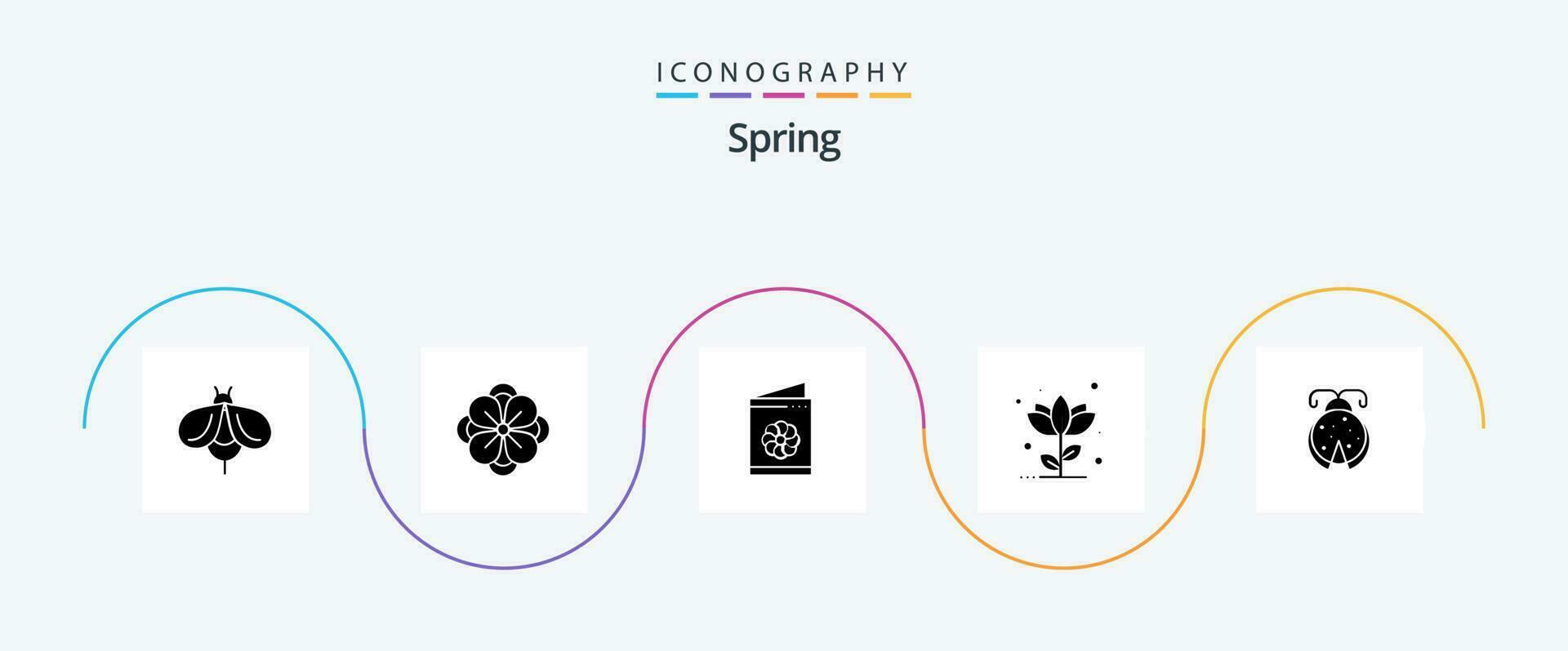 voorjaar glyph 5 icoon pak inclusief kever. natuur. bedrijf kaart. bloem. flora vector