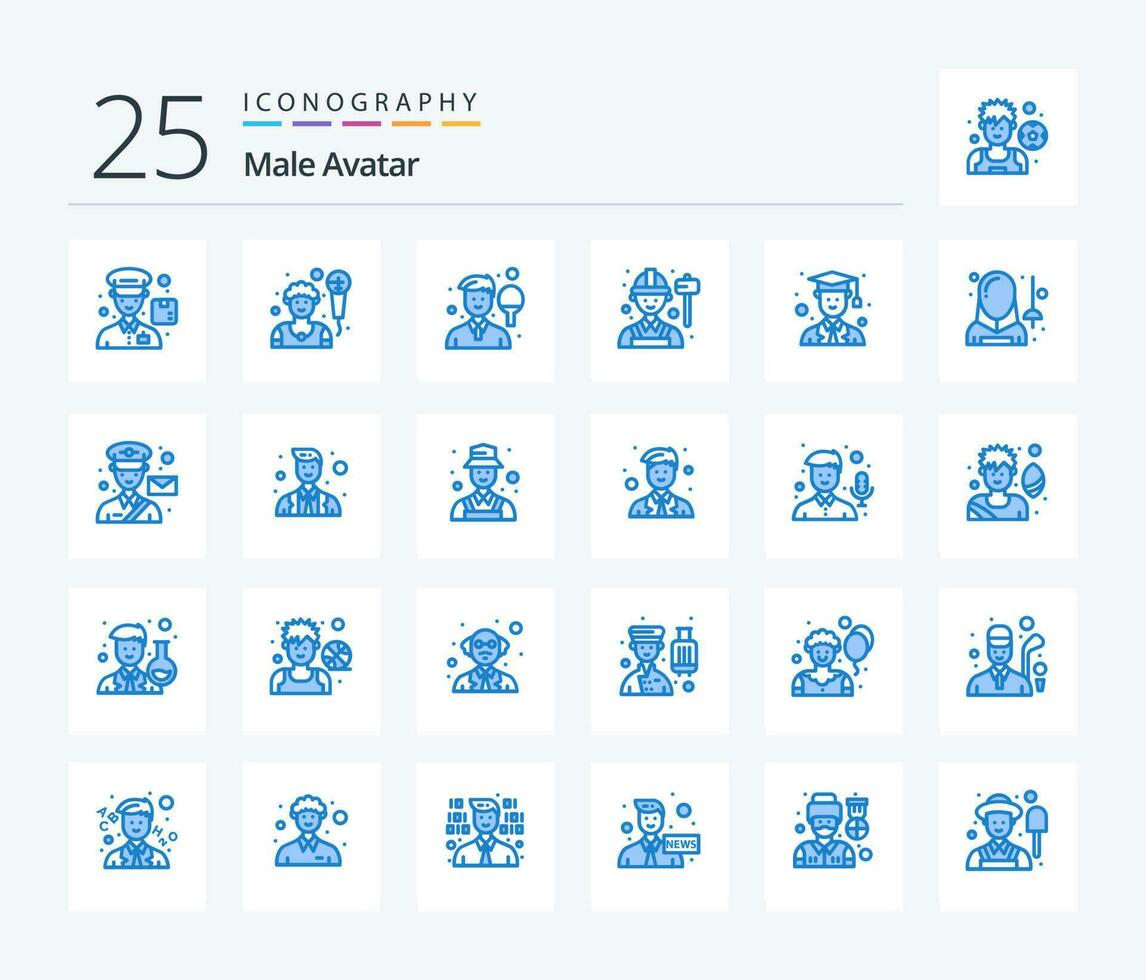 mannetje avatar 25 blauw kleur icoon pak inclusief mannetje. avatar. Mens. arbeid. ingenieur vector