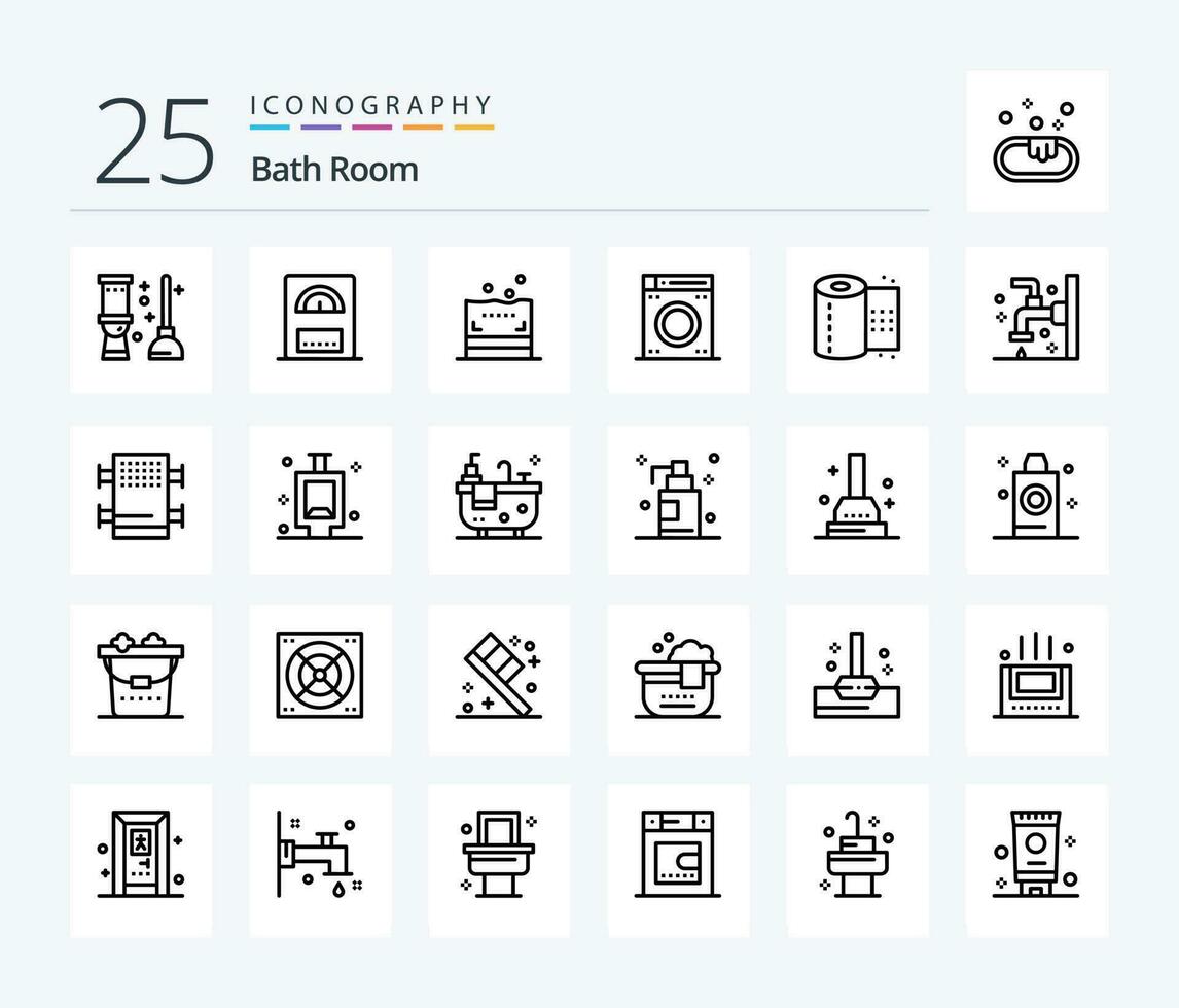 bad kamer 25 lijn icoon pak inclusief bad. toilet. bad. papier. bad vector