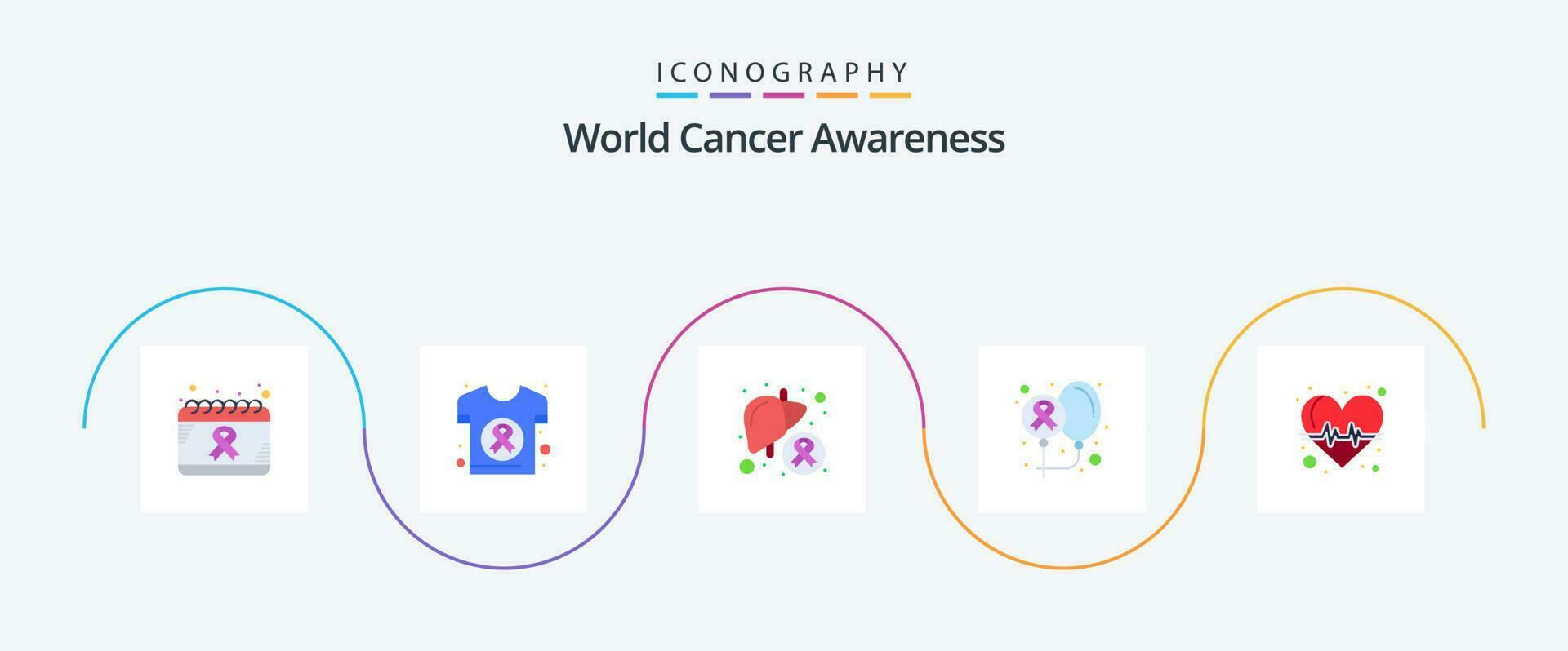 wereld kanker bewustzijn vlak 5 icoon pak inclusief dag. ballonnen. Gezondheid. ziek. ziekte vector
