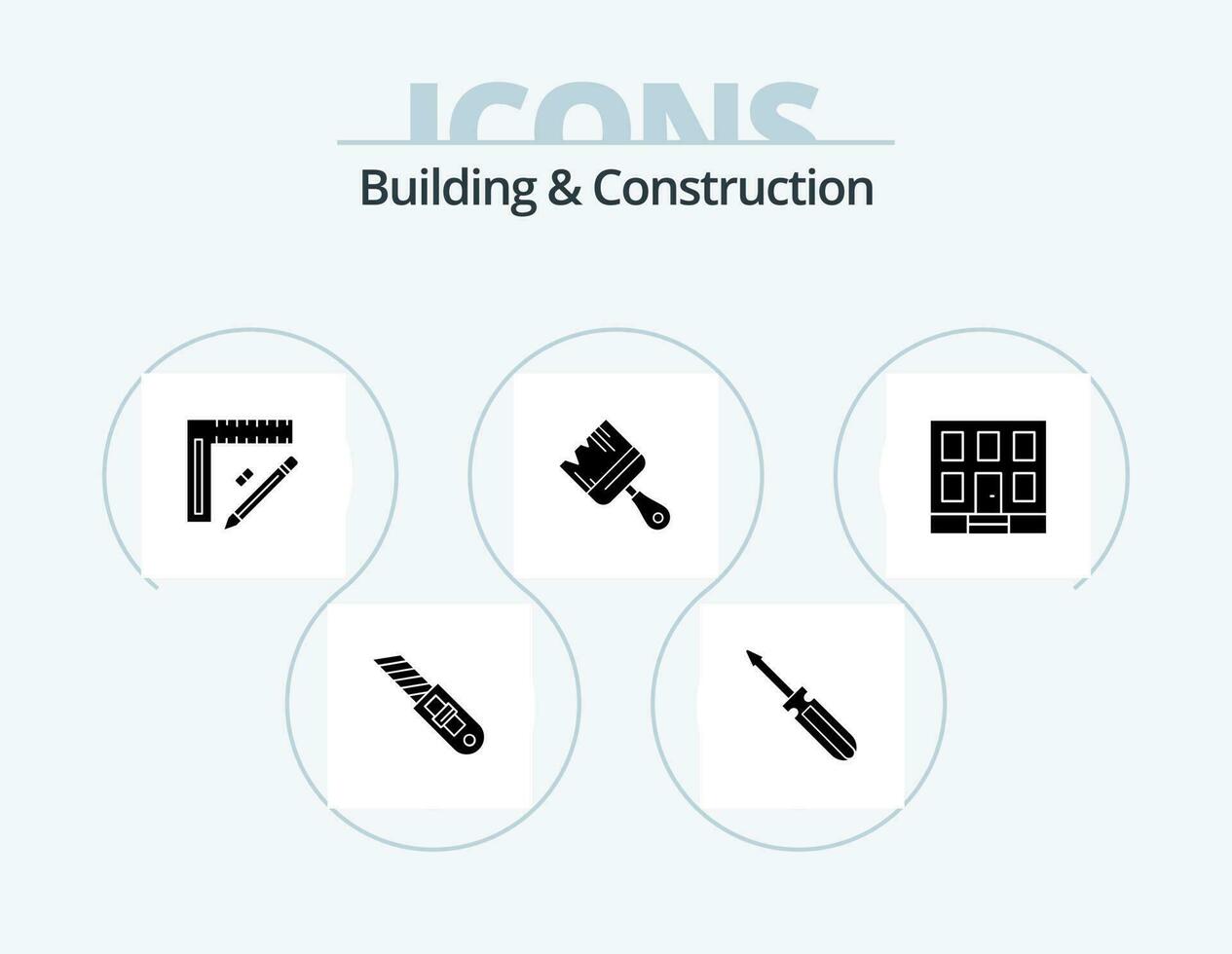 gebouw en bouw glyph icoon pak 5 icoon ontwerp. verf. gebouw. hulpmiddelen. borstel. reparatie vector
