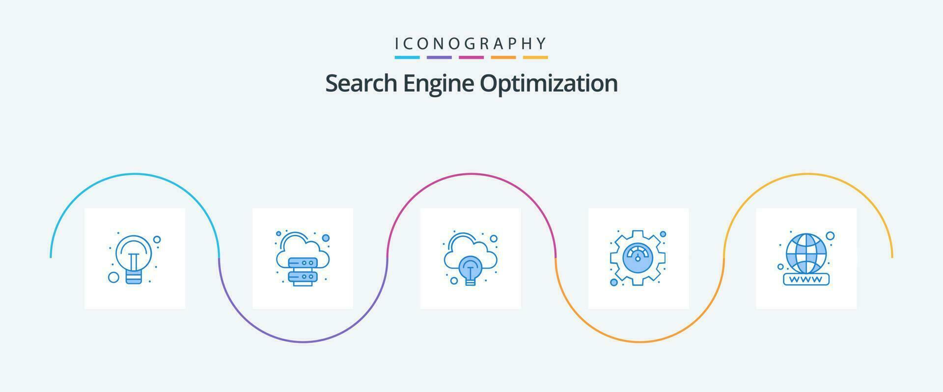 seo blauw 5 icoon pak inclusief wereldwijd. domein registratie. creatief idee. domein. instellingen vector